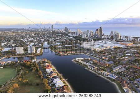 Superb Clear View Towards Broadbeach And Surfers Paradise In The Gold Coast At Sunrise From A Hot Ai