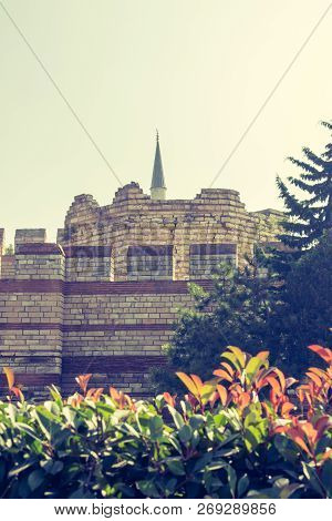 The Ancient City Walls Of Constantinople In Istanbul, Turkey