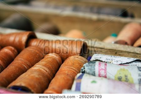 Varanasi India November 10, 2018 Closeup Of Chillums Sold In A Shop Located Near The Ghats Of Varana