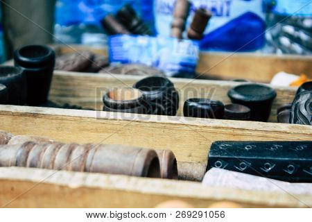 Varanasi India November 10, 2018 Closeup Of Chillums Sold In A Shop Located Near The Ghats Of Varana
