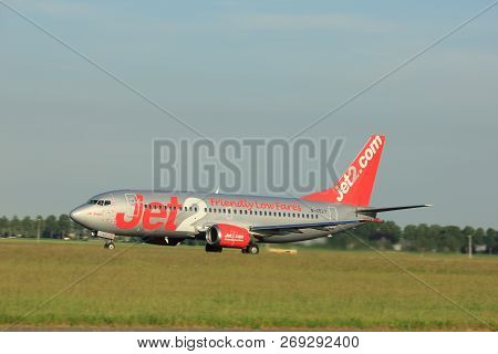 Amsterdam, The Netherlands  - June 1st, 2017: G-cely Jet2 Boeing 737-300 Taking Off From Polderbaan 