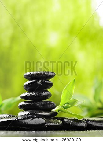 Zen bazalt kövek és a bambusz, a harmat