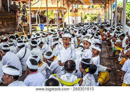 Bali, Indonesia - October 9, 2018: Balinese Boy In Traditional Clothes On Culture Ceremony, Ubud, Gi