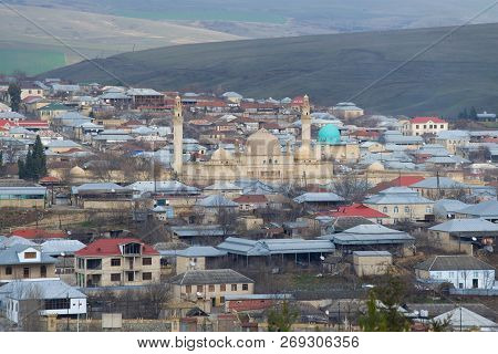 Old Juma Mosque In The Cityscape On January Day. Shamakhi, Azerbaijan