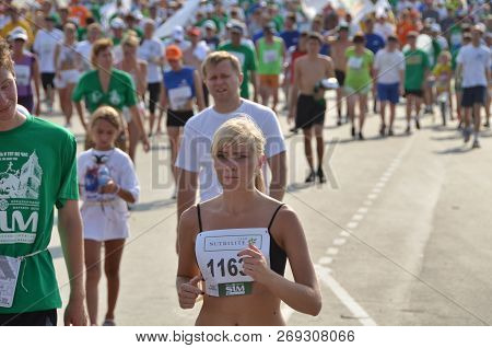 Omsk, Russia - August 12: Marathon Runners In Action At The Siberian International Marathon On Augus
