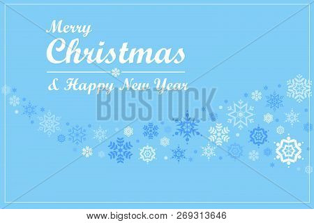 Merry Christmas. Cute Snowflakes On Blue Background.