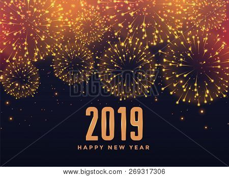 2019 Happy New Year Fireworks Background Vector Illustration