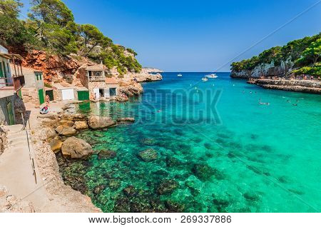 Beautiful Beach Bay Of Cala Llombards, Spain Balearic Islands, Mediterranean Sea