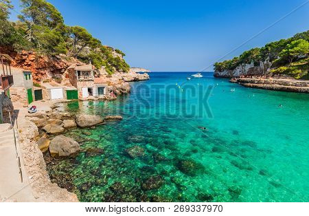 Romantic Beach Bay Of Cala Llombards, Majorca Spain, Balearic Islands