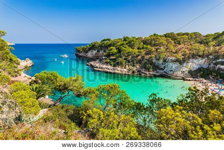 Idyllic Seascape At Cala Llombards Beach, Beautiful Bay On Majorca Island, Spain
