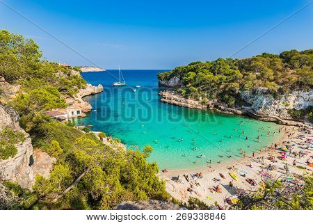 Beautiful Beach Of Cala Llombards, Idyllic Coast On Mallorca Islands, Spain