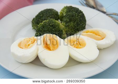 Broccoli With Boiled Egg Halfes, Healthy Food