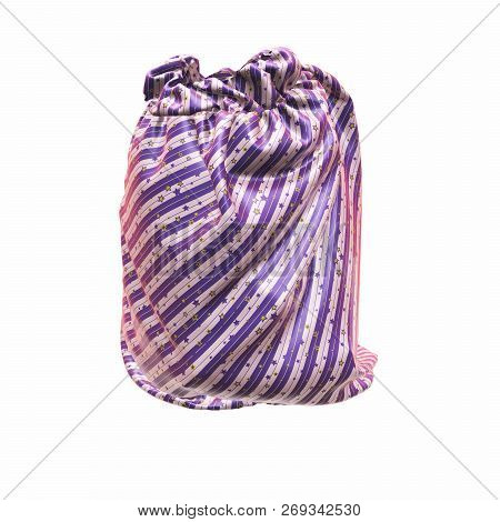 Santa Clauss Striped Bag Or Sack, Full Of Gifts, On White Background. 3d Illustration
