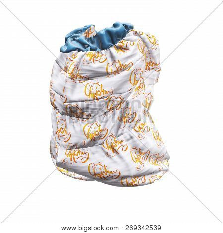 Santa Clauss Bag Or Sack With Christmas Word Lettering Made By Watercolor , Full Of Gifts, On White 