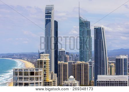 Gold Coast, Australia - November 17 2018: Surfers Paradise Citscape, Southerly Aerial View With The 