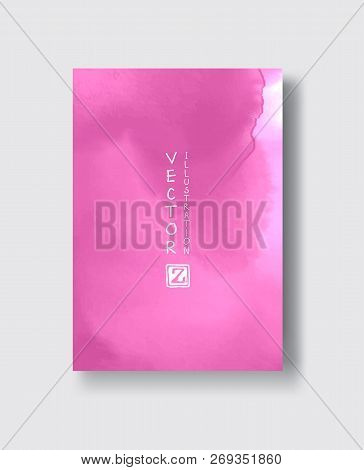 Elegant Brochure Template Design With Pink Ink Brush Elements. Abstract Decoration. Vector Illustrat