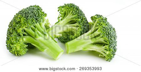 Healthy Green Organic Raw Broccoli Florets Ready For Cooking.