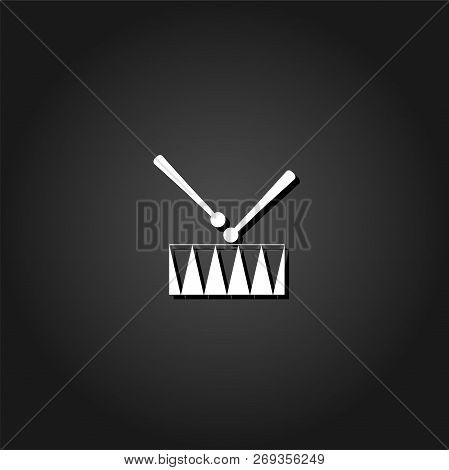 Snare Drum Icon Flat. Simple White Pictogram On Black Background With Shadow. Vector Illustration Sy