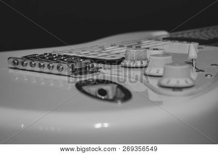 Black White Rock Music Concept, Solo Electric Lead Guitar With Bridge, Strings, Volume And Tone Cont
