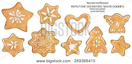 Watercolor Wood Illustration. Sugar Cookies With Icing