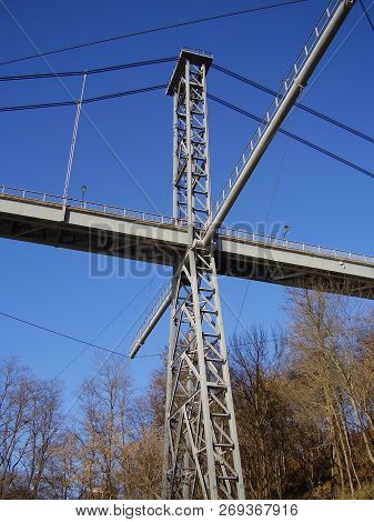 Huge Farm Of The Cable-stayed Bridge Over The River Teterev