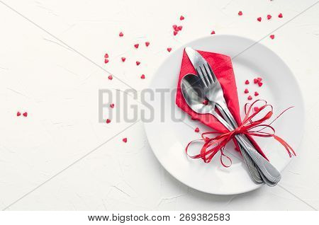 Valentine's Day Tabble Setting With Cutlery