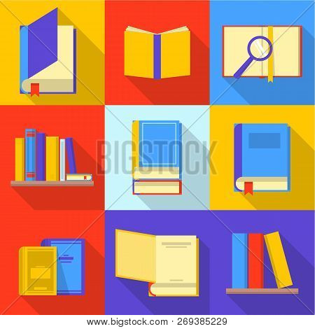 Book Icons Set. Flat Set Of 9 Book Icons For Web Isolated On White Background