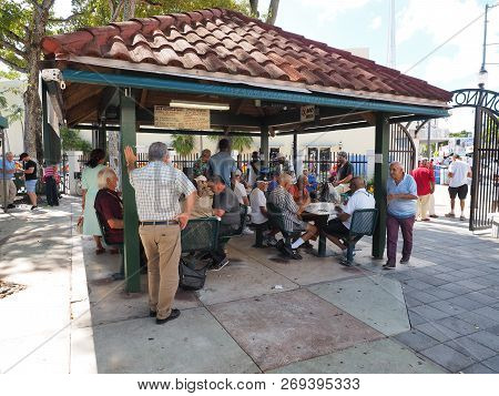 Miami, Florida 10-21-2018 Senior Cubans Gather At Domino Park On Calle Ocho - Eigth Street - In Litt