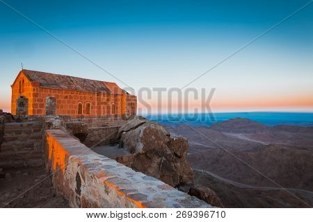 Chirch On Top Of Mount Moses At Sinai Desert Egypt At Dawn