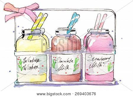 Milkshake Milk Watercolor Sketch Blots Paper Isolated