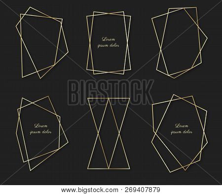 Set Of Decorative Polygonal Frames And Borders. Gold Photo Frame With Corner. Vector Design Decorati