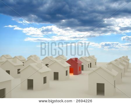 3D Häuser mit Wolken