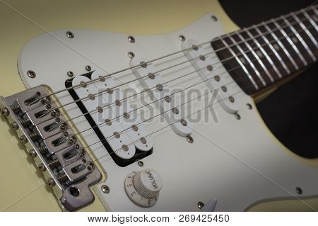 Rock Music Concept, Solo Electric Lead Guitar With Bridge, Strings, Volume And Tone Controls, Pickup