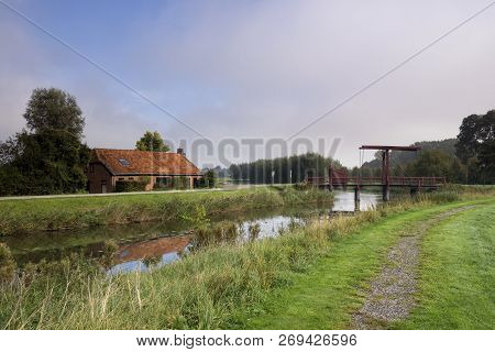 Drawbridge Across The Moat From The Dutch Fortified Town Oudeschans In The Province Groningen