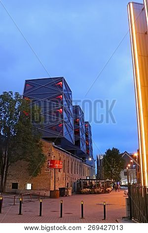 Tallinn, Estonia - August 30, 2018: Modern Architecture In Rotermann Quarter In The Evening