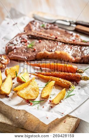 Yummy Tbone Steak Seasoned With Salt And Rosemary