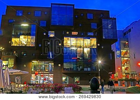 Tallinn, Estonia - August 29, 2018: Scandinavian Architecture Of Rotermann Quarter In The Evening