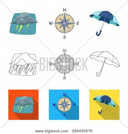 Vector Design Of Weather And Climate Sign. Set Of Weather And Cloud Stock Symbol For Web.