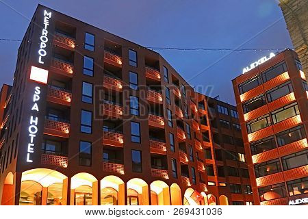 Tallinn, Estonia - August 30, 2018: Modern Architecture Of Metropol Hotel In Rotermann Quarter In Th