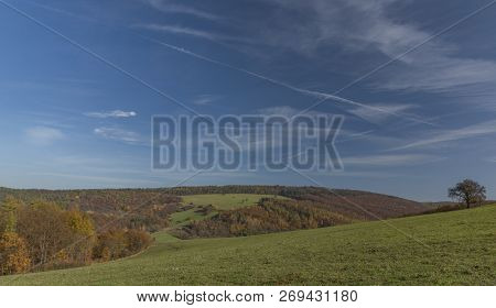 Meadows And Forest Over Pitin Town In Moravia Region Near Slovakia Border