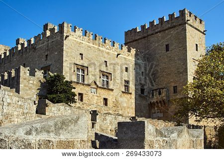 The Walls And Turrets Of The Medieval Castle Of The Joannite Order In The City Of Rhodes