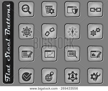 Seo And Development Vector Web Icons On The Flat Steel Buttons
