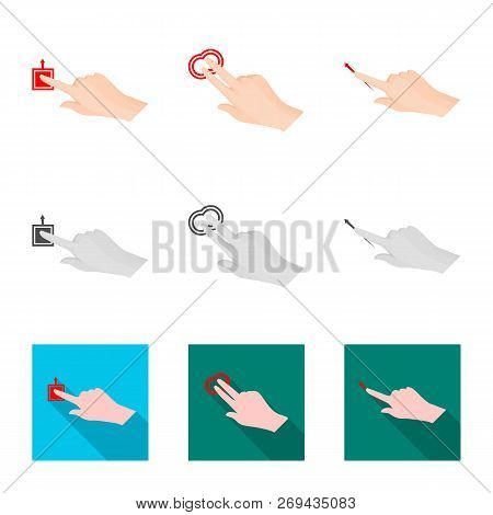 Vector Illustration Of Touchscreen And Hand Icon. Set Of Touchscreen And Touch Vector Icon For Stock
