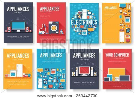 Home Appliances Cards Set. Electronics Template Of Flyear, Magazines, Posters, Book Cover, Banners. 