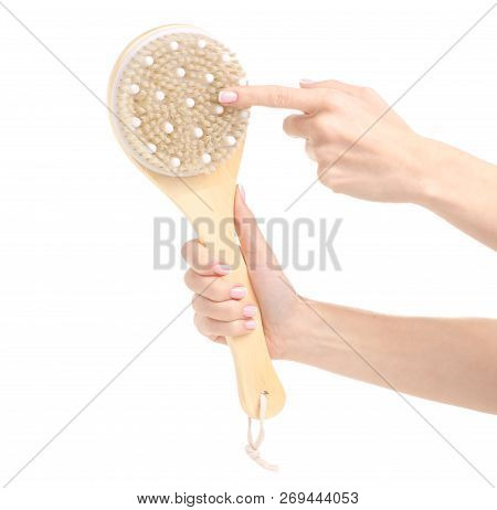 The Brush From Cellulite In Hands On A White Background. Isolation