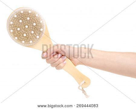 The Brush From Cellulite In Hands On A White Background. Isolation