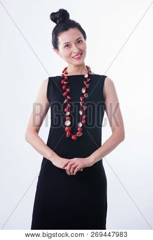 Beautiful Asian Woman Portrait Isolated Looking At Camera