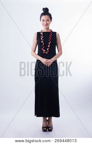 Beautiful Asian Woman Portrait Isolated Looking At Camera