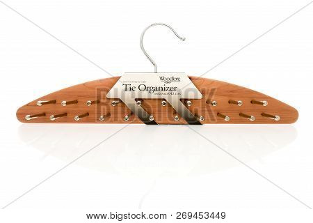 Winneconne, Wi - 30 October 2018: A Woodlore Tie Organizer That Organizes 42 Ties On An Isolated Bac
