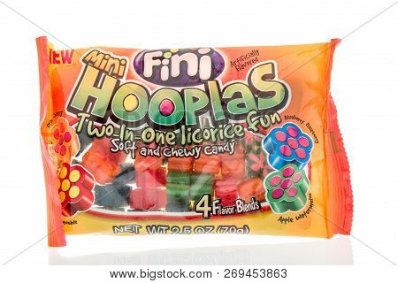 Winneconne, Wi - 8 November 2018: A Package Of Fini Mini Hooplas From Spain On An Isolated Backgroun
